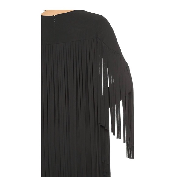 DKNY Fringe Shift Dress Black Crepe Long Sleeve 8 - Picture 6 of 11